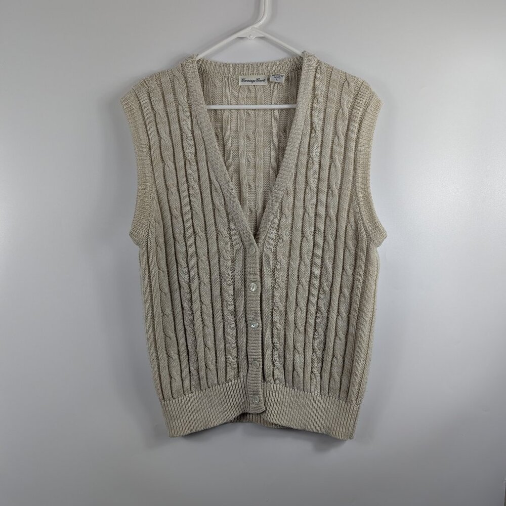 Vintage CARRIAGE COURT Cable Knit Sweater Vest Sleeveless Cardigan